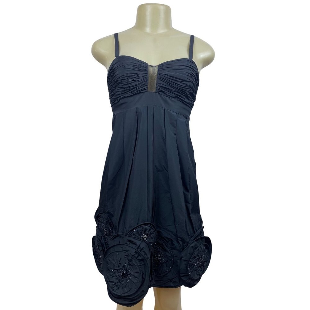 BCBG Max Azria Women’s Black Beaded Sequin Flower Cocktail Dress Sz O
